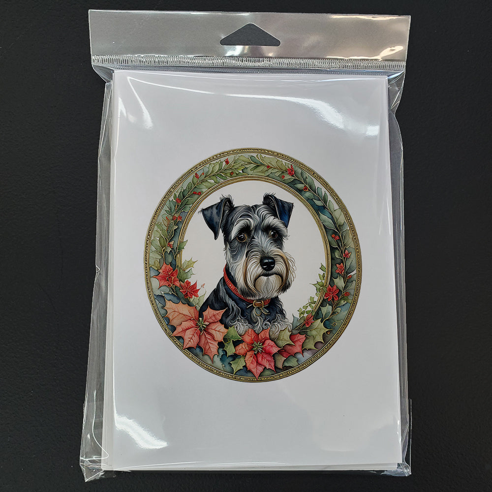 Schnauzer Christmas Flowers Greeting Cards Pack of 8 Blank Cards with Envelopes Whimsical A7 Size 5x7