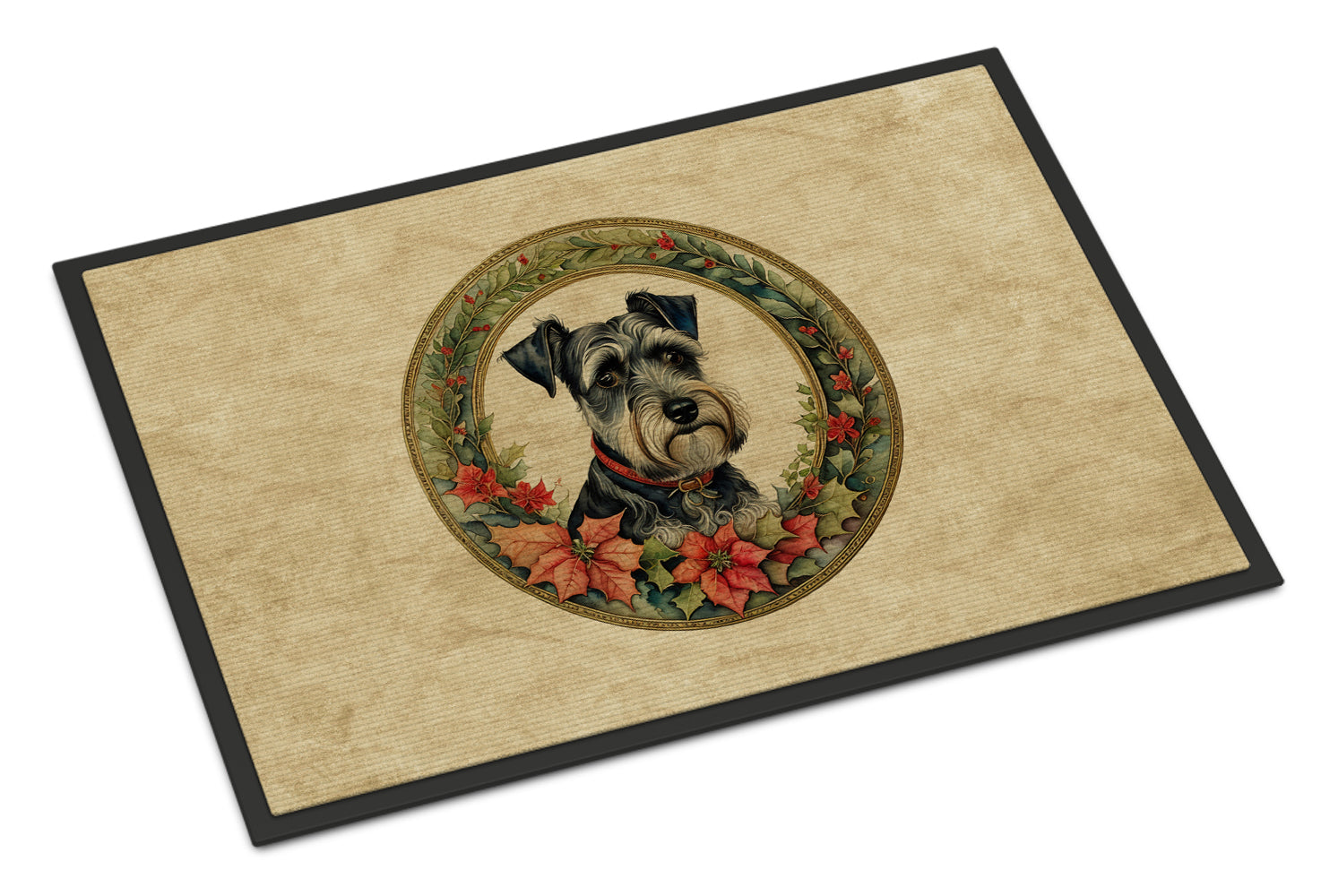 Schnauzer Christmas Flowers Doormat Indoor Outdoor 18H X 27W Front Door Mat Rugs for Entryway, Non Slip Washable