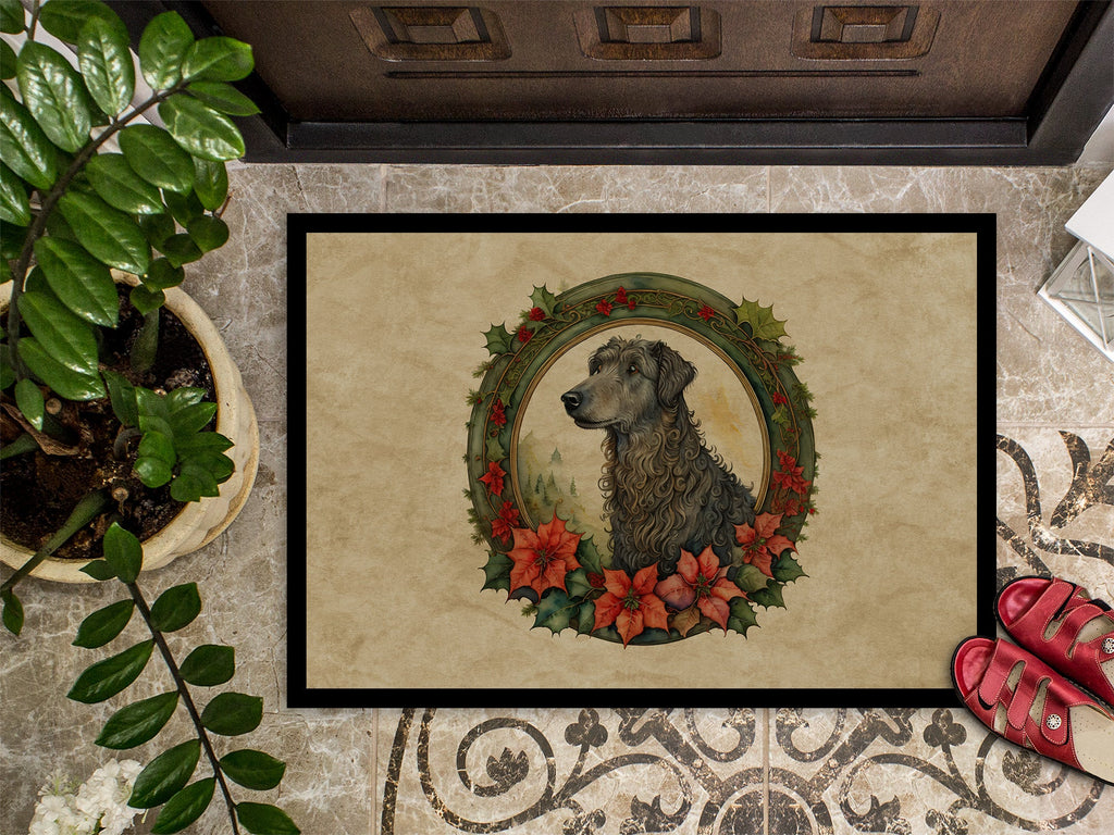 Scottish Deerhound Christmas Flowers Doormat Indoor Outdoor 24H X 36W Front Door Mat Rugs for Entryway, Non Slip Washable Low Pile,