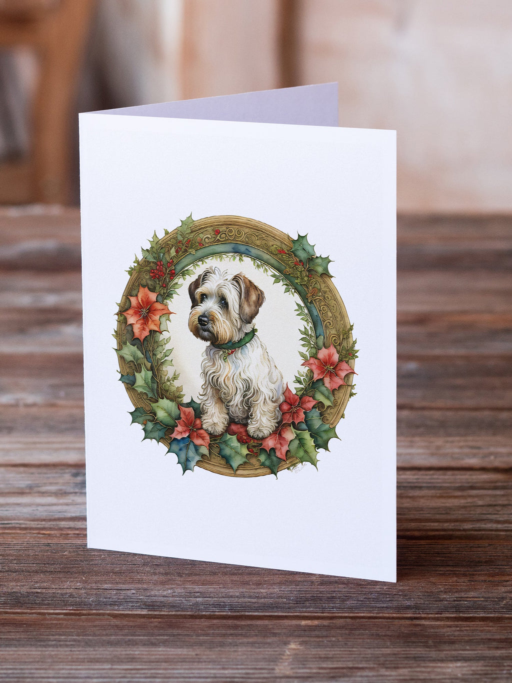 Sealyham Terrier Christmas Flowers Greeting Cards Pack of 8 Blank Cards with Envelopes Whimsical A7 Size 5x7