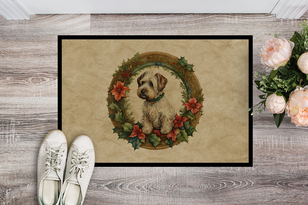Sealyham Terrier Christmas Flowers Doormat Indoor Outdoor 24H X 36W Front Door Mat Rugs for Entryway, Non Slip Washable Low Pile,