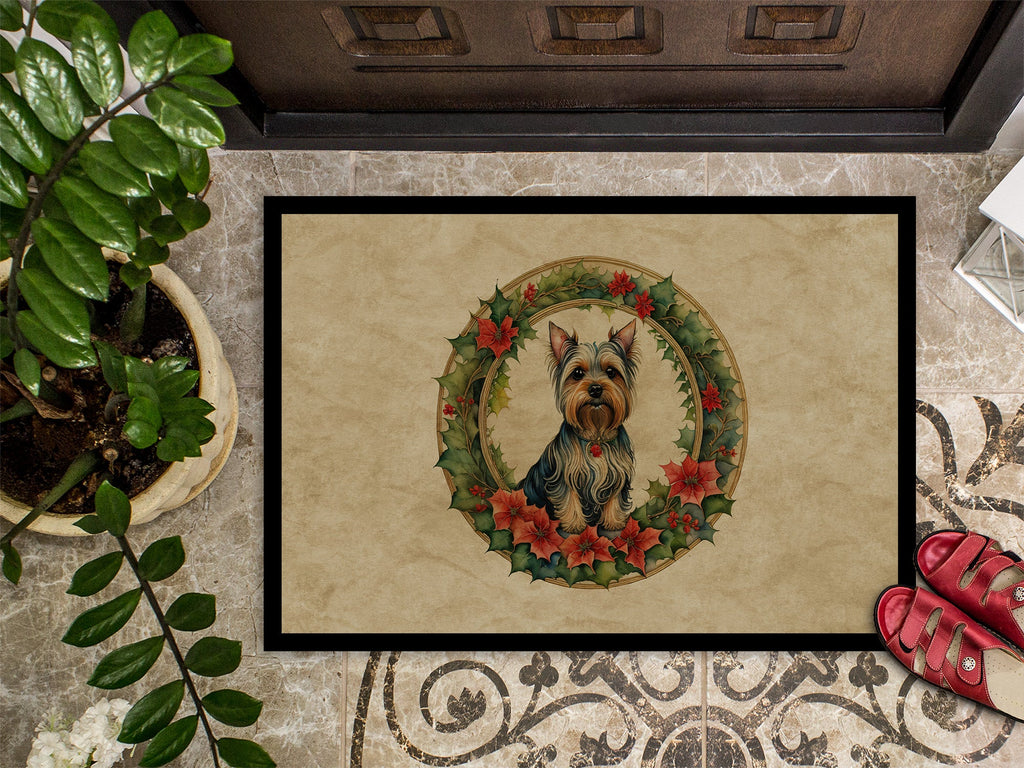 Silky Terrier Christmas Flowers Doormat Indoor Outdoor 24H X 36W Front Door Mat Rugs for Entryway, Non Slip Washable Low Pile,