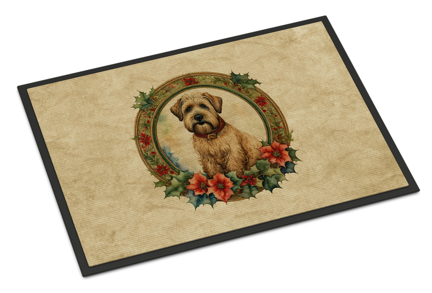 Wheaten Terrier Christmas Flowers Doormat Indoor Outdoor 24H X 36W Front Door Mat Rugs for Entryway, Non Slip Washable Low Pile,