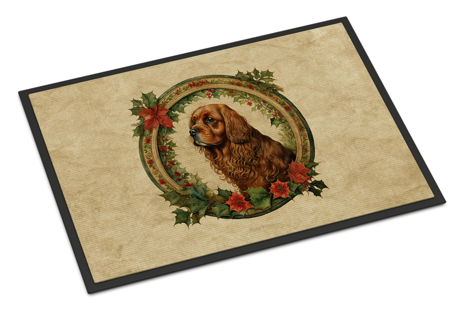 Sussex Spaniel Christmas Flowers Doormat Indoor Outdoor 24H X 36W Front Door Mat Rugs for Entryway, Non Slip Washable Low Pile,