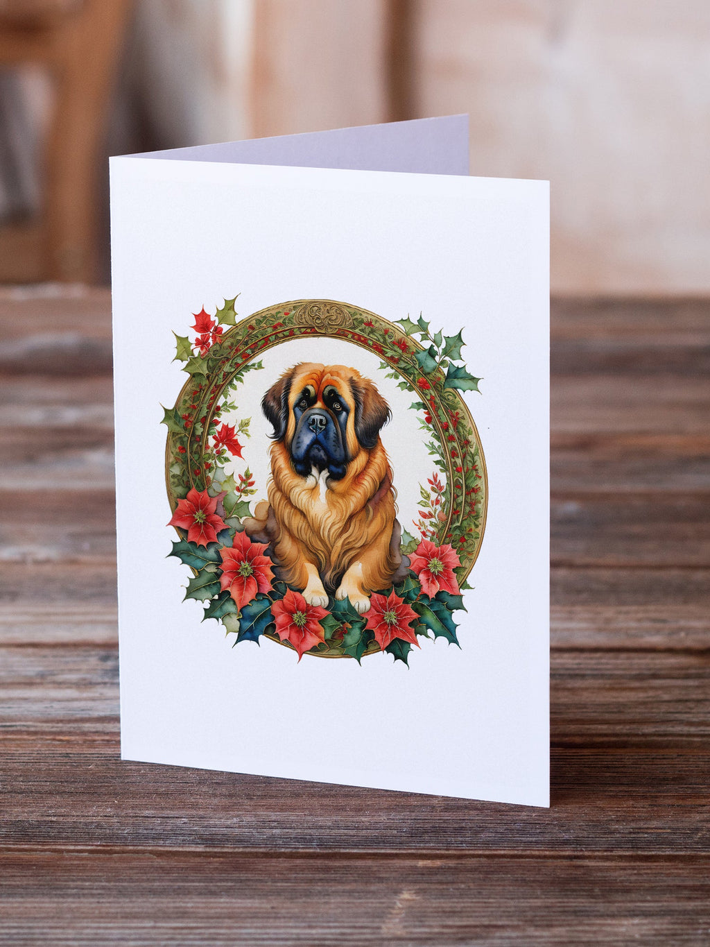 Tibetan Mastiff Christmas Flowers Greeting Cards Pack of 8 Blank Cards with Envelopes Whimsical A7 Size 5x7