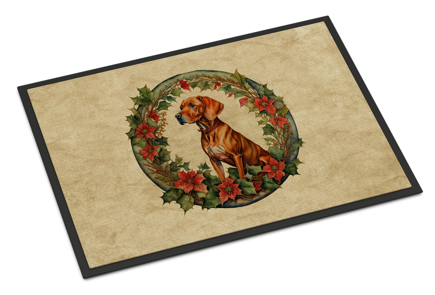 Vizsla Christmas Flowers Doormat Indoor Outdoor 18H X 27W Front Door Mat Rugs for Entryway, Non Slip Washable
