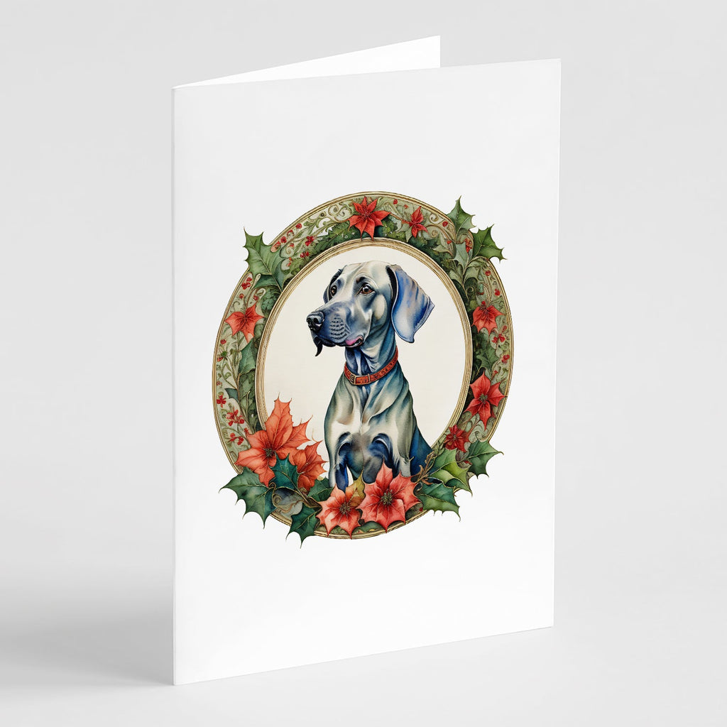 Weimaraner Christmas Flowers Greeting Cards Pack of 8 Blank Cards with Envelopes Whimsical A7 Size 5x7