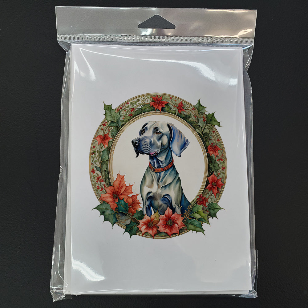Weimaraner Christmas Flowers Greeting Cards Pack of 8 Blank Cards with Envelopes Whimsical A7 Size 5x7