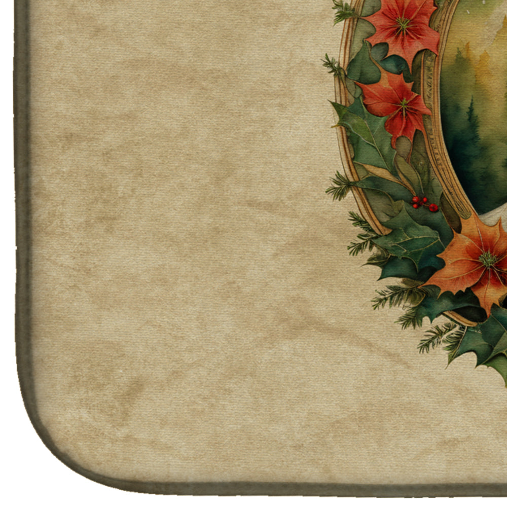 Welsh Springer Spaniel Christmas Flowers Dish Drying Mat Absorbent Dish Drying Mat Pad for Kitchen Counter Dish Drainer Mat for Countertop, 14 x 21", Multicolor