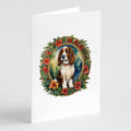 Welsh Springer Spaniel Christmas Flowers Greeting Cards Pack of 8 Blank Cards with Envelopes Whimsical A7 Size 5x7