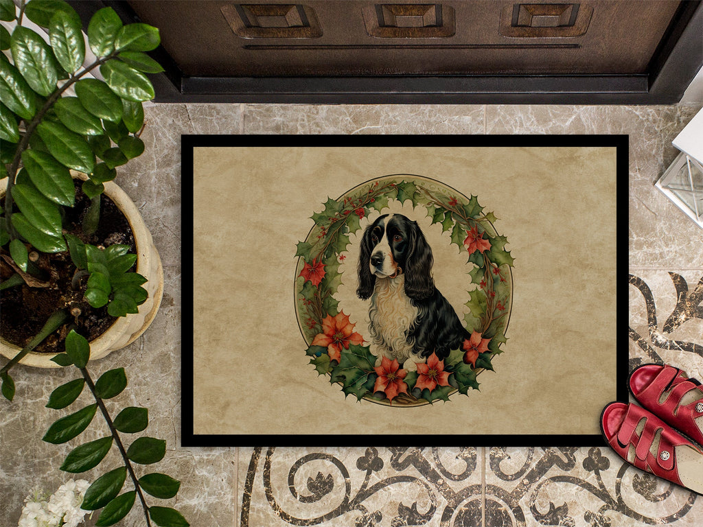 Welsh Springer Spaniel Christmas Flowers Doormat Indoor Outdoor 24H X 36W Front Door Mat Rugs for Entryway, Non Slip Washable Low Pile,