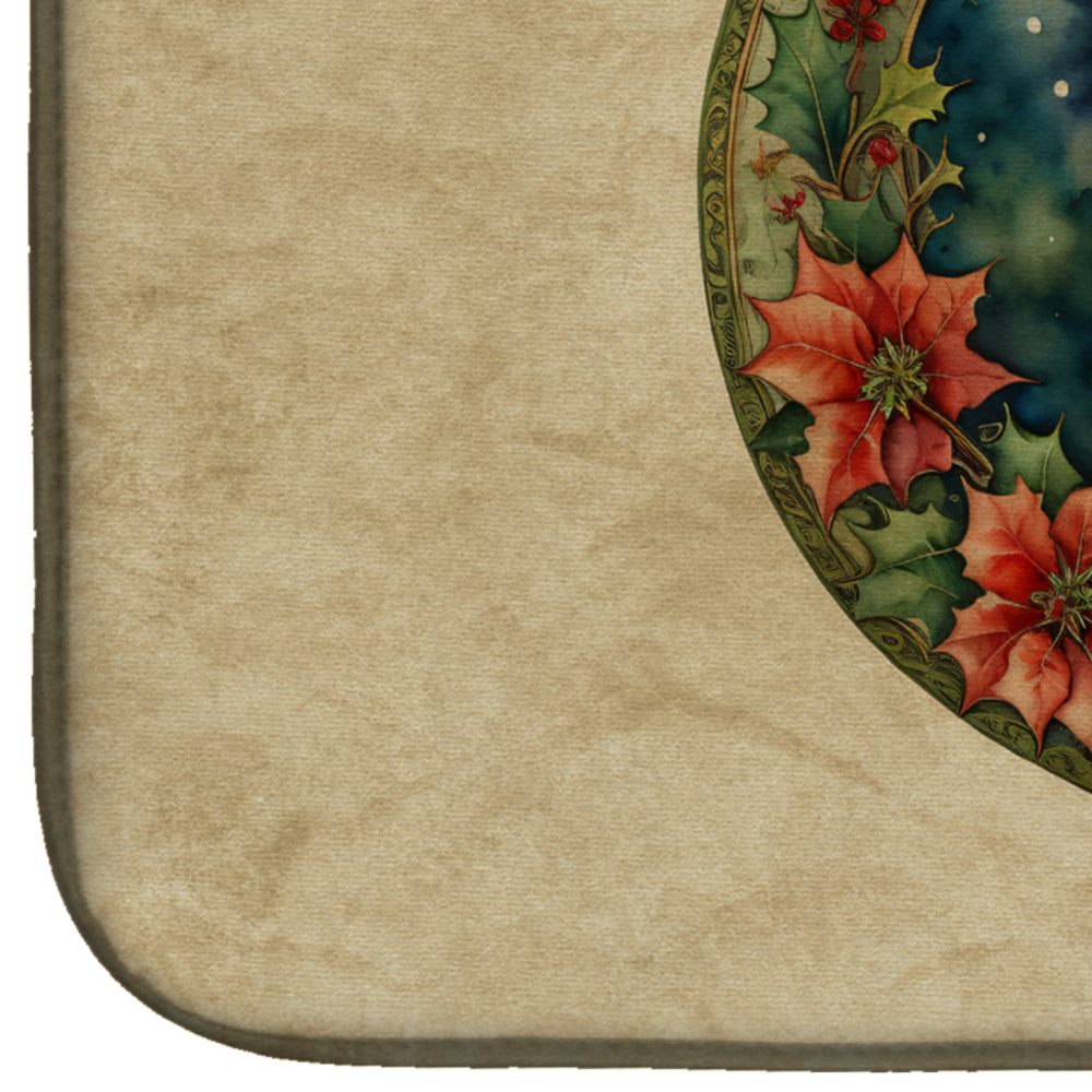 Westie Christmas Flowers Dish Drying Mat Absorbent Dish Drying Mat Pad for Kitchen Counter Dish Drainer Mat for Countertop, 14 x 21", Multicolor