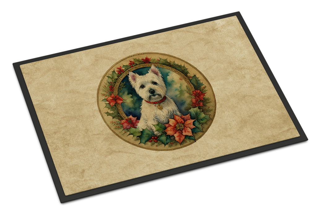 Westie Christmas Flowers Doormat Indoor Outdoor 18H X 27W Front Door Mat Rugs for Entryway, Non Slip Washable