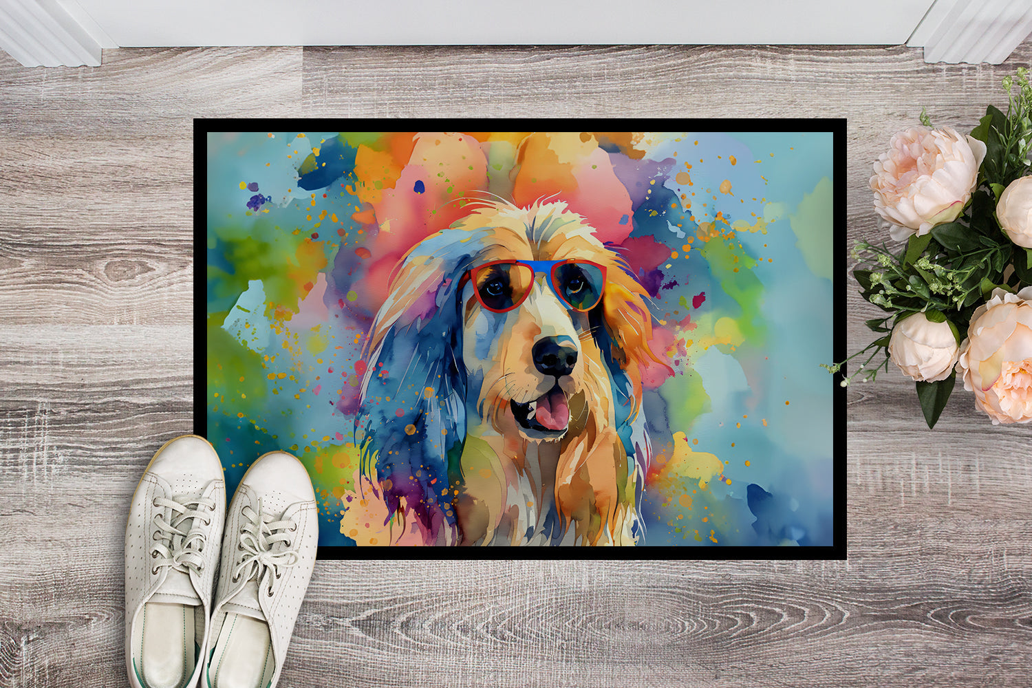 Afghan Hound Hippie Dawg Doormat Indoor Outdoor 24H X 36W Front Door Mat Rugs for Entryway, Non Slip Washable Low Pile,