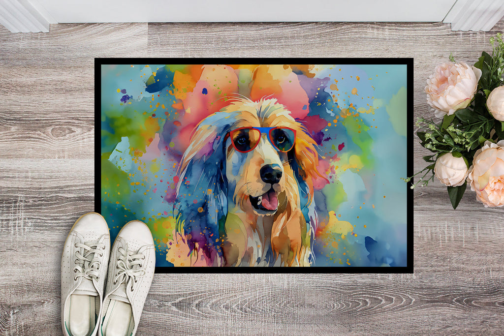 Afghan Hound Hippie Dawg Doormat Indoor Outdoor 18H X 27W Front Door Mat Rugs for Entryway, Non Slip Washable