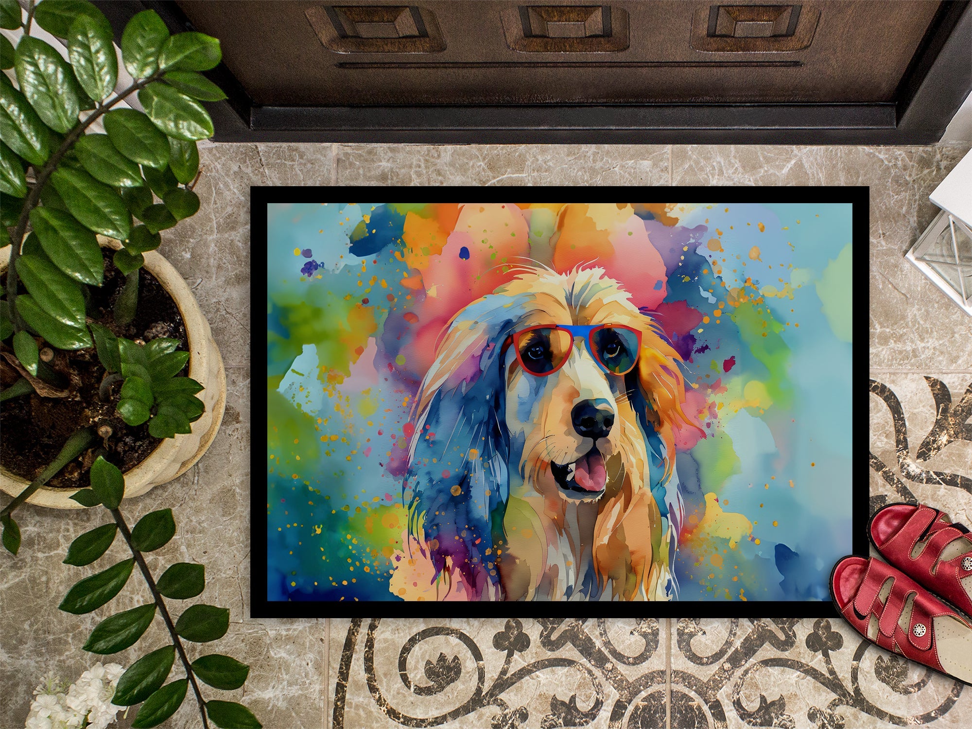 Afghan Hound Hippie Dawg Doormat Indoor Outdoor 18H X 27W Front Door Mat Rugs for Entryway, Non Slip Washable