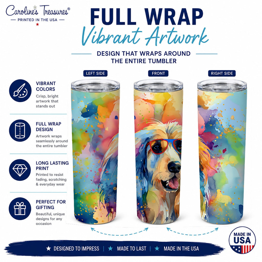 Afghan Hound Hippie Dawg Stainless Steel Skinny Tumbler 20 oz Vacuum Double Walled Reusable Insulated Travel Cup