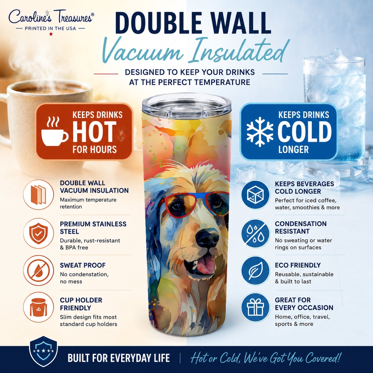 Afghan Hound Hippie Dawg Stainless Steel Skinny Tumbler 20 oz Vacuum Double Walled Reusable Insulated Travel Cup