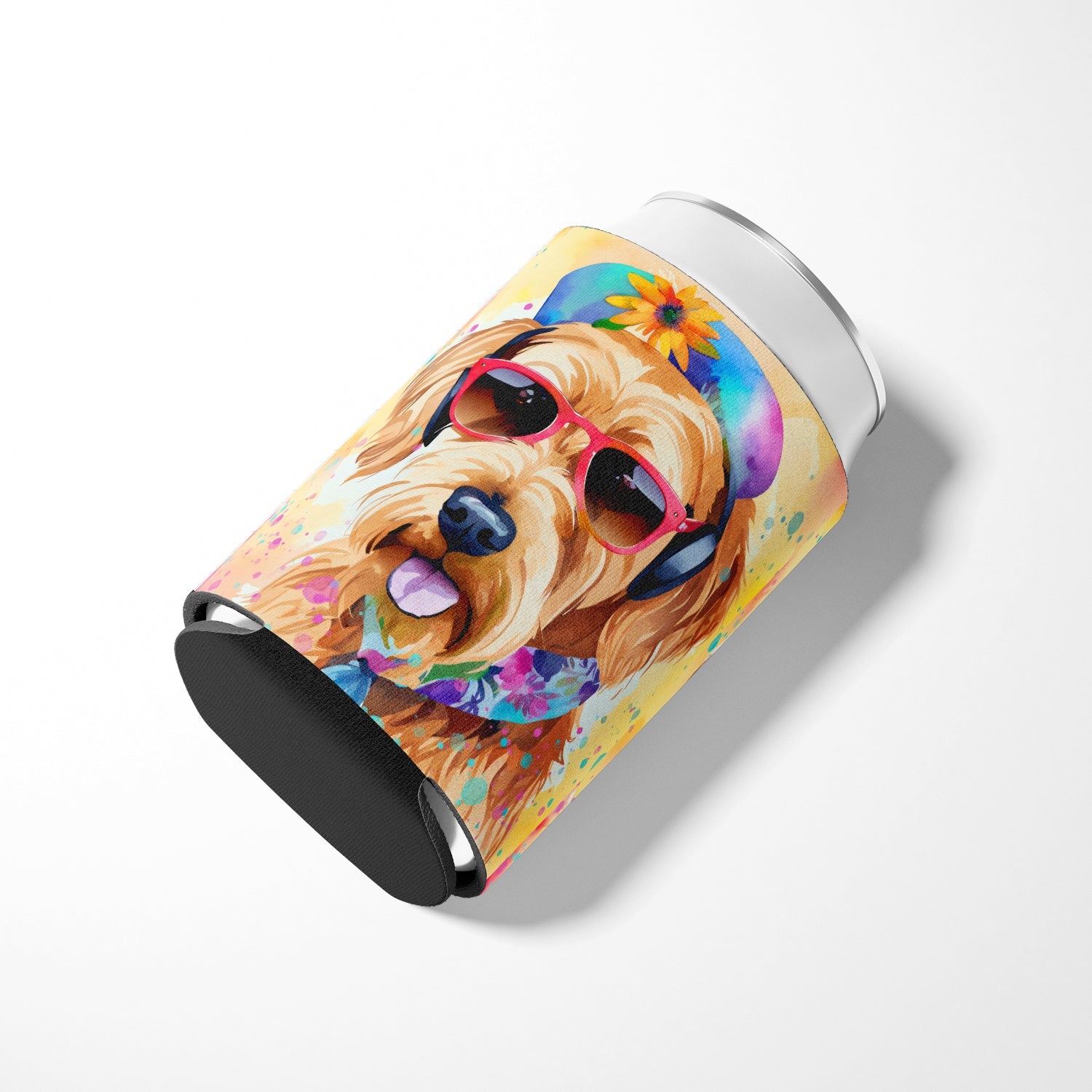 Airedale Terrier Hippie Dawg Can or Bottle Hugger Cooler Sleeve for Standard 12 oz Cans, Insulated Foam Beer & Soda Can Hugger Reusable