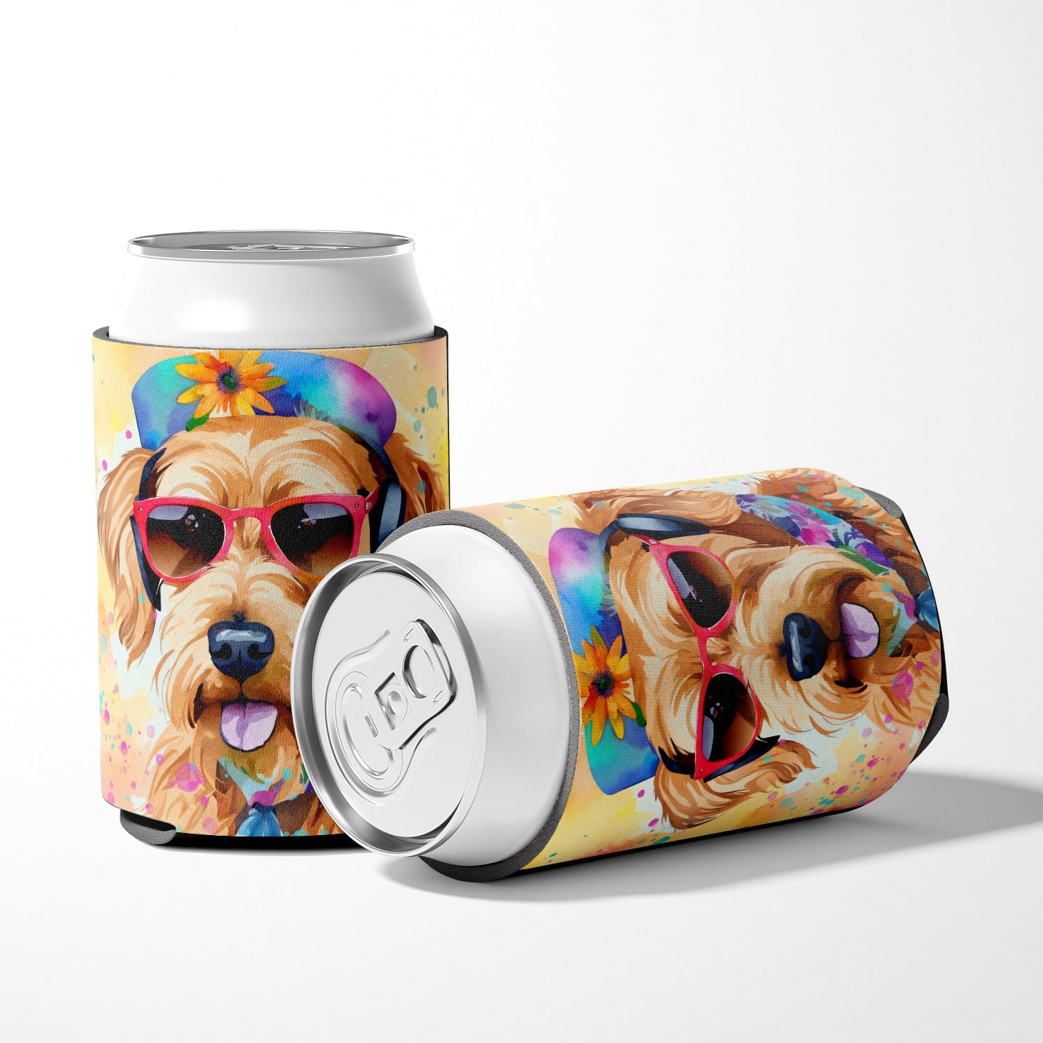 Airedale Terrier Hippie Dawg Can or Bottle Hugger Cooler Sleeve for Standard 12 oz Cans, Insulated Foam Beer & Soda Can Hugger Reusable