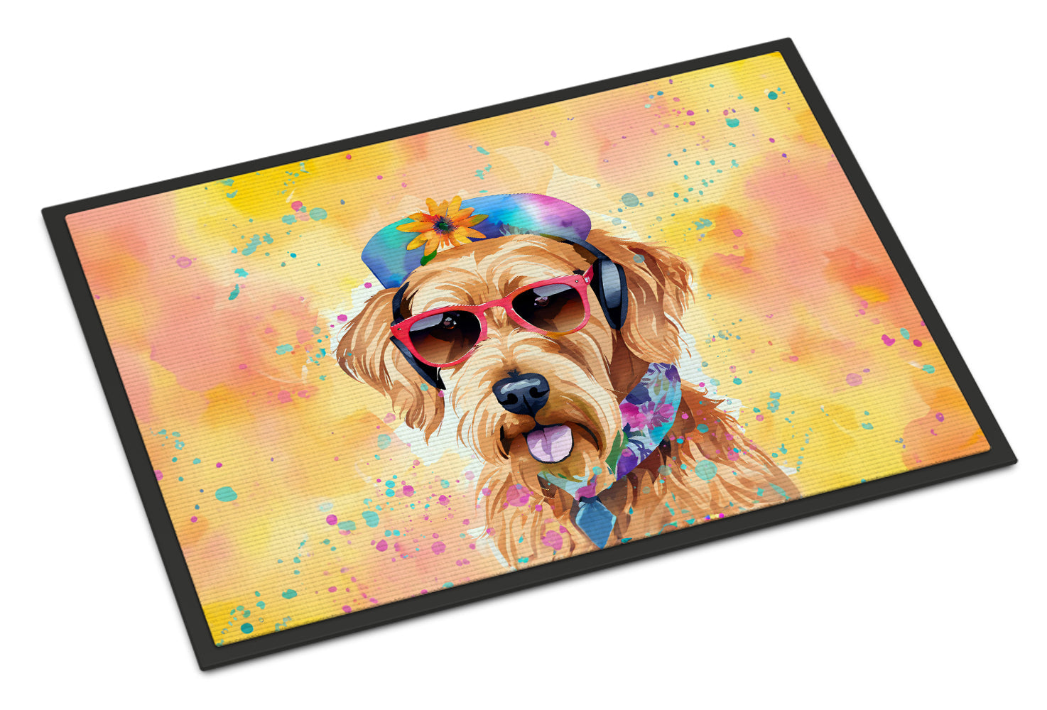 Airedale Terrier Hippie Dawg Doormat Indoor Outdoor 24H X 36W Front Door Mat Rugs for Entryway, Non Slip Washable Low Pile,