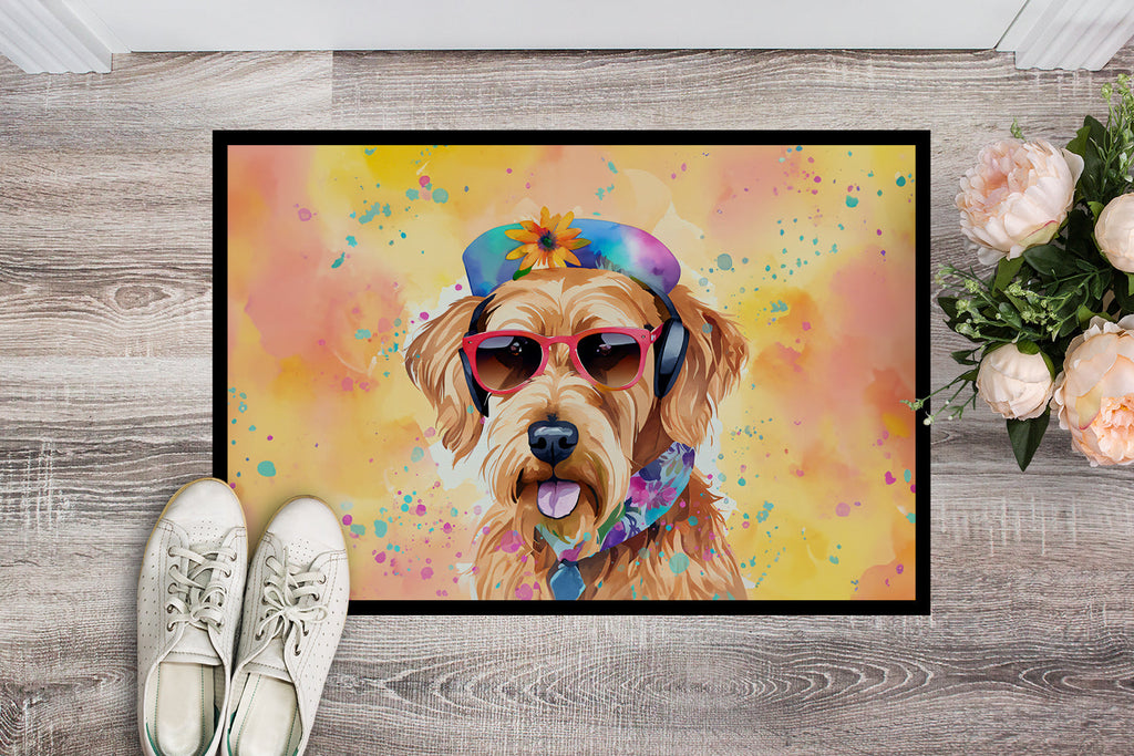 Airedale Terrier Hippie Dawg Doormat Indoor Outdoor 24H X 36W Front Door Mat Rugs for Entryway, Non Slip Washable Low Pile,