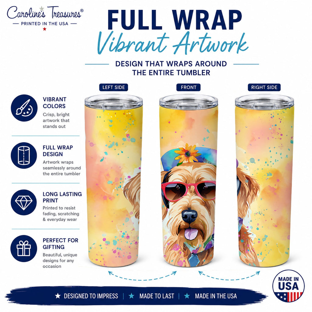 Airedale Terrier Hippie Dawg Stainless Steel Skinny Tumbler 20 oz Vacuum Double Walled Reusable Insulated Travel Cup