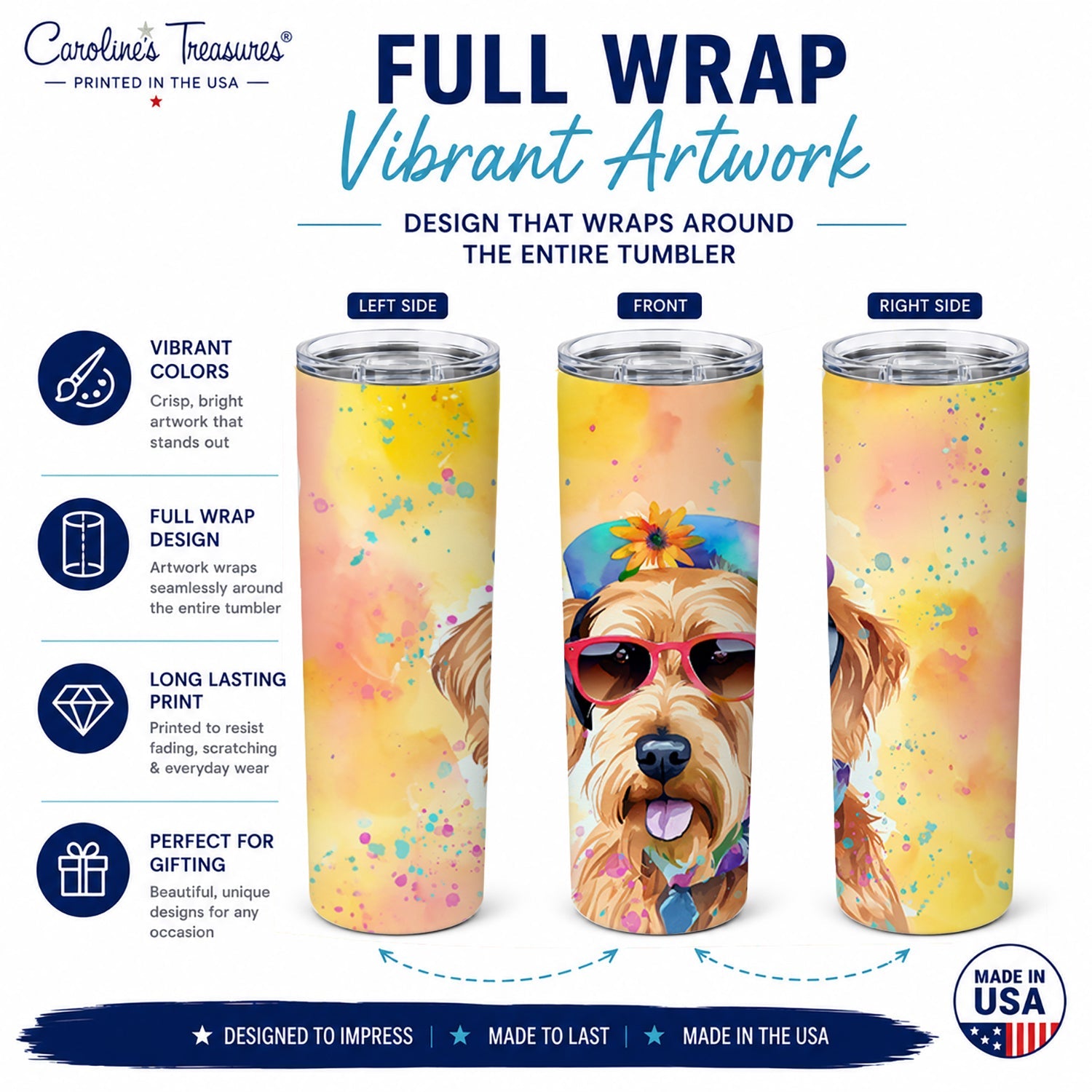 Airedale Terrier Hippie Dawg Stainless Steel Skinny Tumbler 20 oz Vacuum Double Walled Reusable Insulated Travel Cup