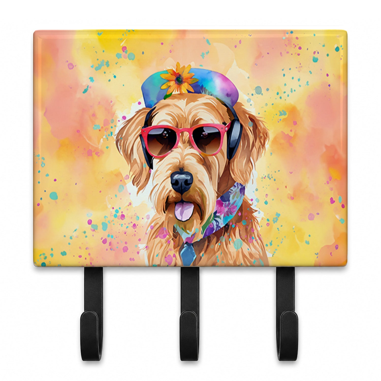 Airedale Terrier Hippie Dawg Leash or Key Holder Wall Hooks, Coat Rack Wall Mount, for Hanging Keys, Towels, Aprons, Leashes