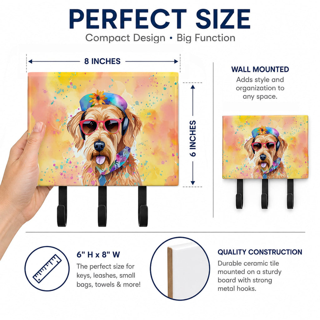 Airedale Terrier Hippie Dawg Leash or Key Holder Wall Hooks, Coat Rack Wall Mount, for Hanging Keys, Towels, Aprons, Leashes