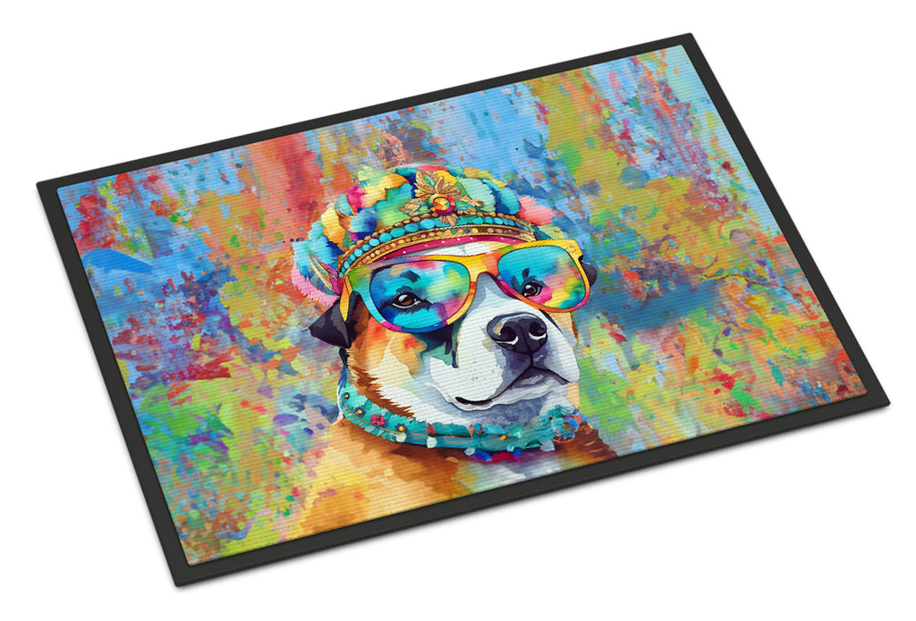 Akita Hippie Dawg Doormat Indoor Outdoor 24H X 36W Front Door Mat Rugs for Entryway, Non Slip Washable Low Pile,