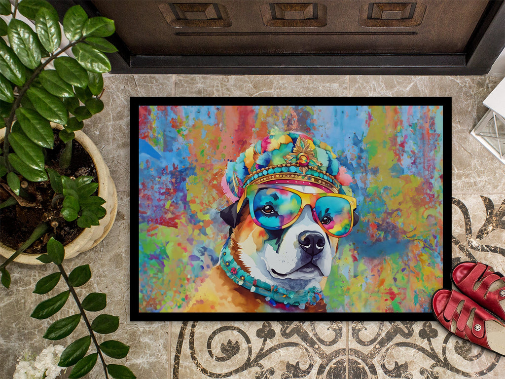 Akita Hippie Dawg Doormat Indoor Outdoor 24H X 36W Front Door Mat Rugs for Entryway, Non Slip Washable Low Pile,