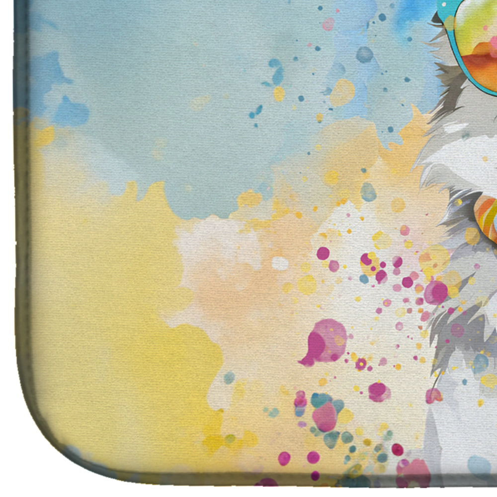 Alaskan Klee Kai Hippie Dawg Dish Drying Mat Absorbent Dish Drying Mat Pad for Kitchen Counter Dish Drainer Mat for Countertop, 14 x 21", Multicolor