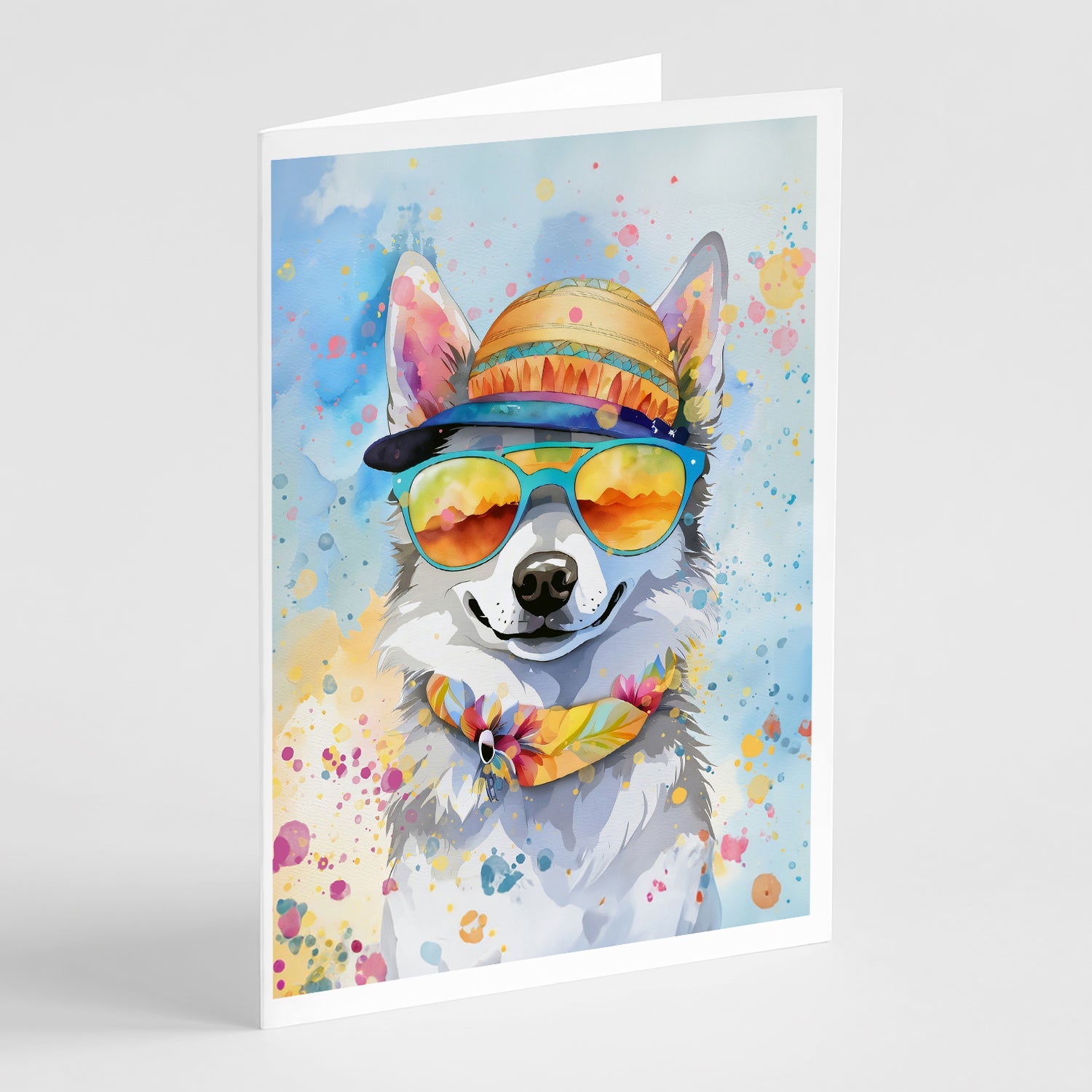 Alaskan Klee Kai Hippie Dawg Greeting Cards Pack of 8 Blank Cards with Envelopes Whimsical A7 Size 5x7