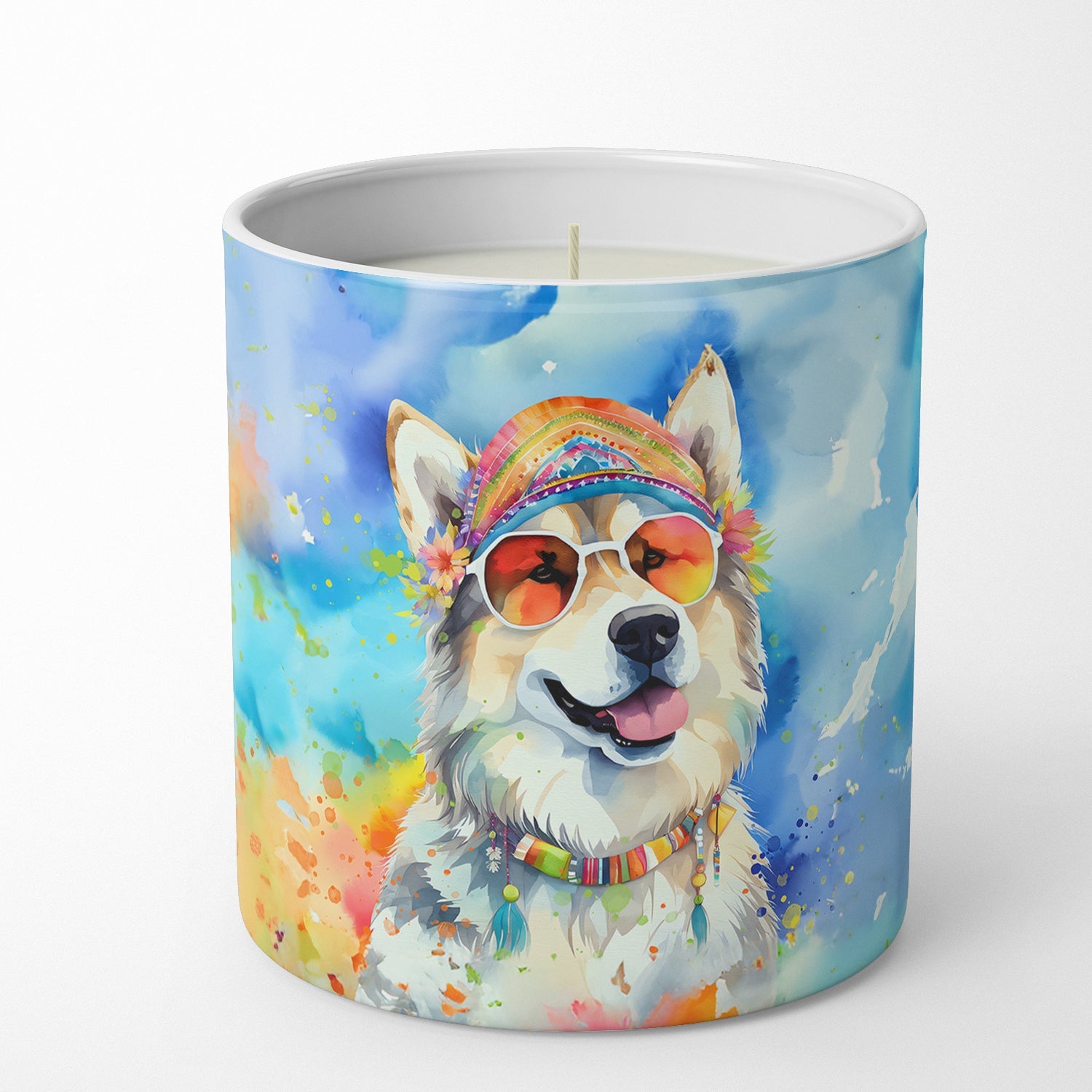 Alaskan Malamute Hippie Dawg Decorative Soy Candle Nature Soy Wax Essential Oil Home Decor Ideal for Bedroom Kitchen Bath Office Gift, 10 oz