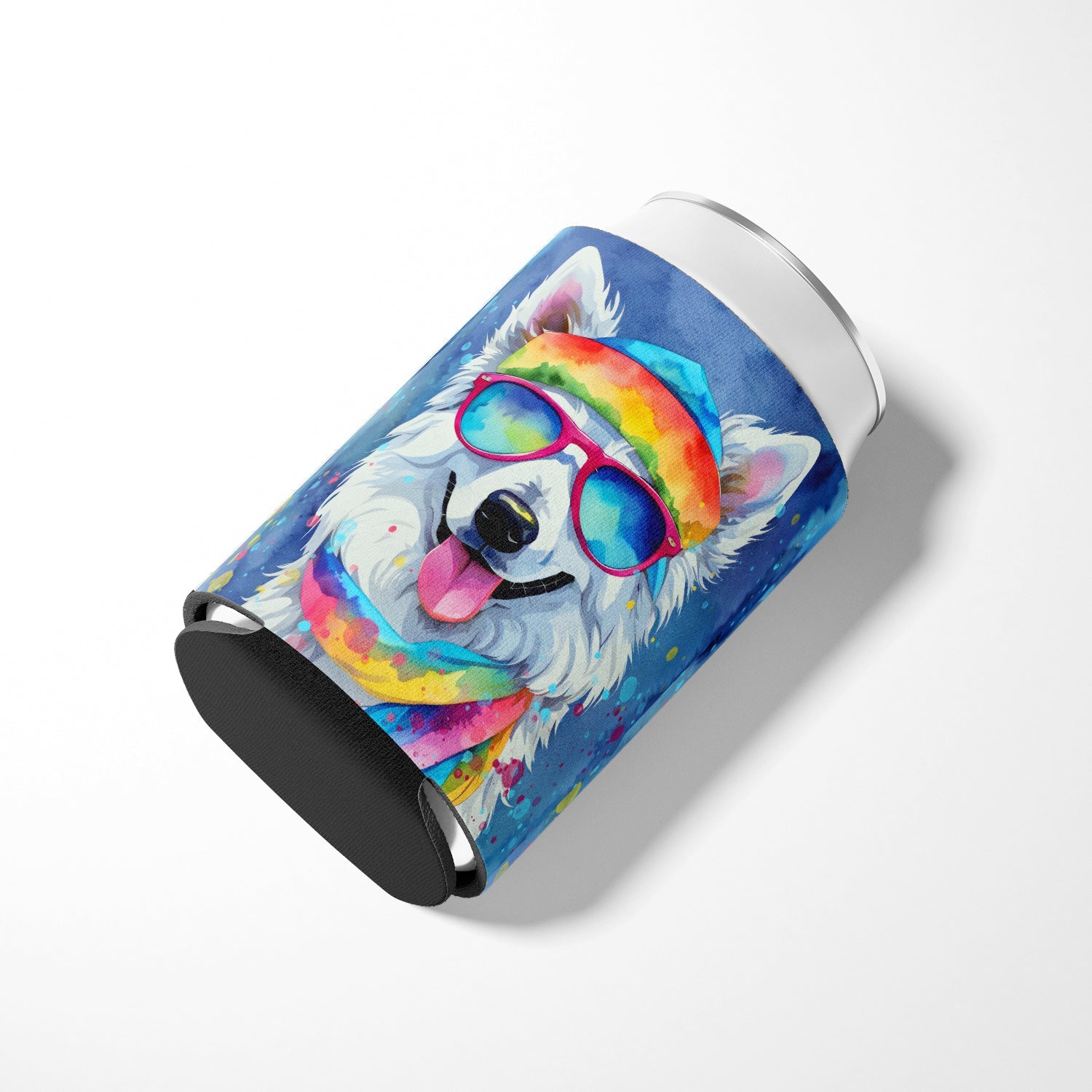 American Eskimo Hippie Dawg Can or Bottle Hugger Cooler Sleeve for Standard 12 oz Cans, Insulated Foam Beer & Soda Can Hugger Reusable