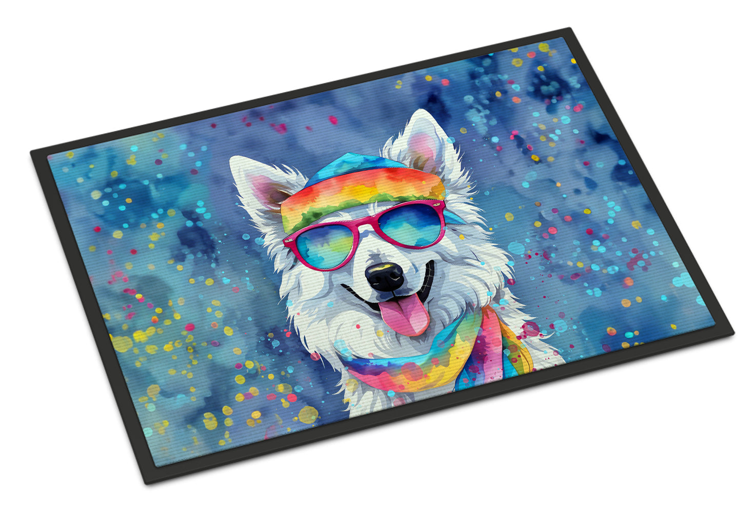 American Eskimo Hippie Dawg Doormat Indoor Outdoor 18H X 27W Front Door Mat Rugs for Entryway, Non Slip Washable