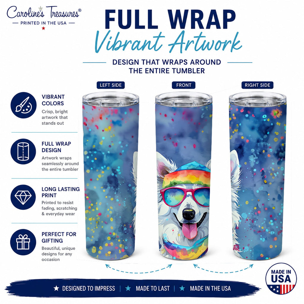 American Eskimo Hippie Dawg Stainless Steel Skinny Tumbler 20 oz Vacuum Double Walled Reusable Insulated Travel Cup
