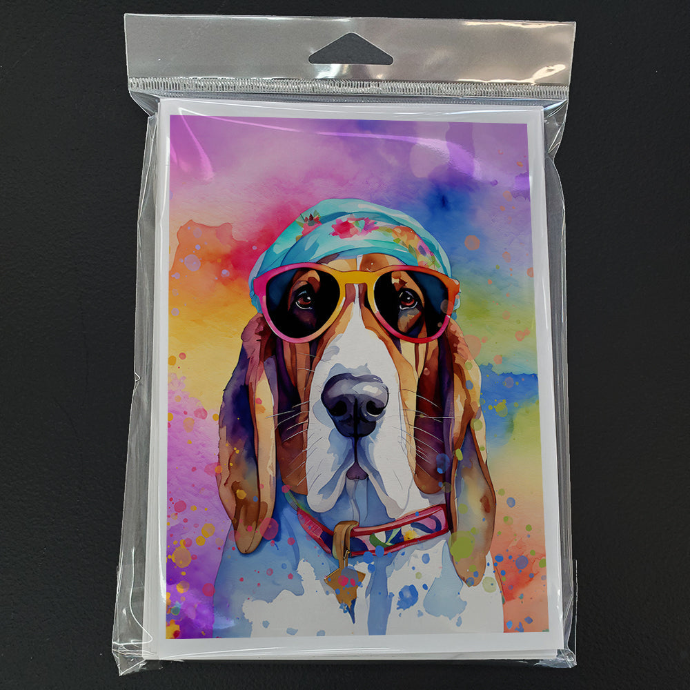 Basset Hound Hippie Dawg Greeting Cards Pack of 8 Blank Cards with Envelopes Whimsical A7 Size 5x7