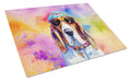 Basset Hound Hippie Dawg Cutting Board Tempered Glass Kitchen Cutting Surface, Heat Resistant Chopping, Non-Slip Feet, Food Prep & Serving