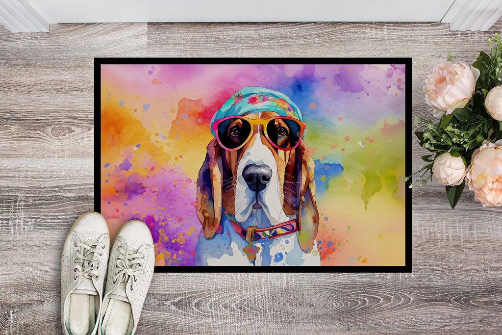 Basset Hound Hippie Dawg Doormat Indoor Outdoor 18H X 27W Front Door Mat Rugs for Entryway, Non Slip Washable