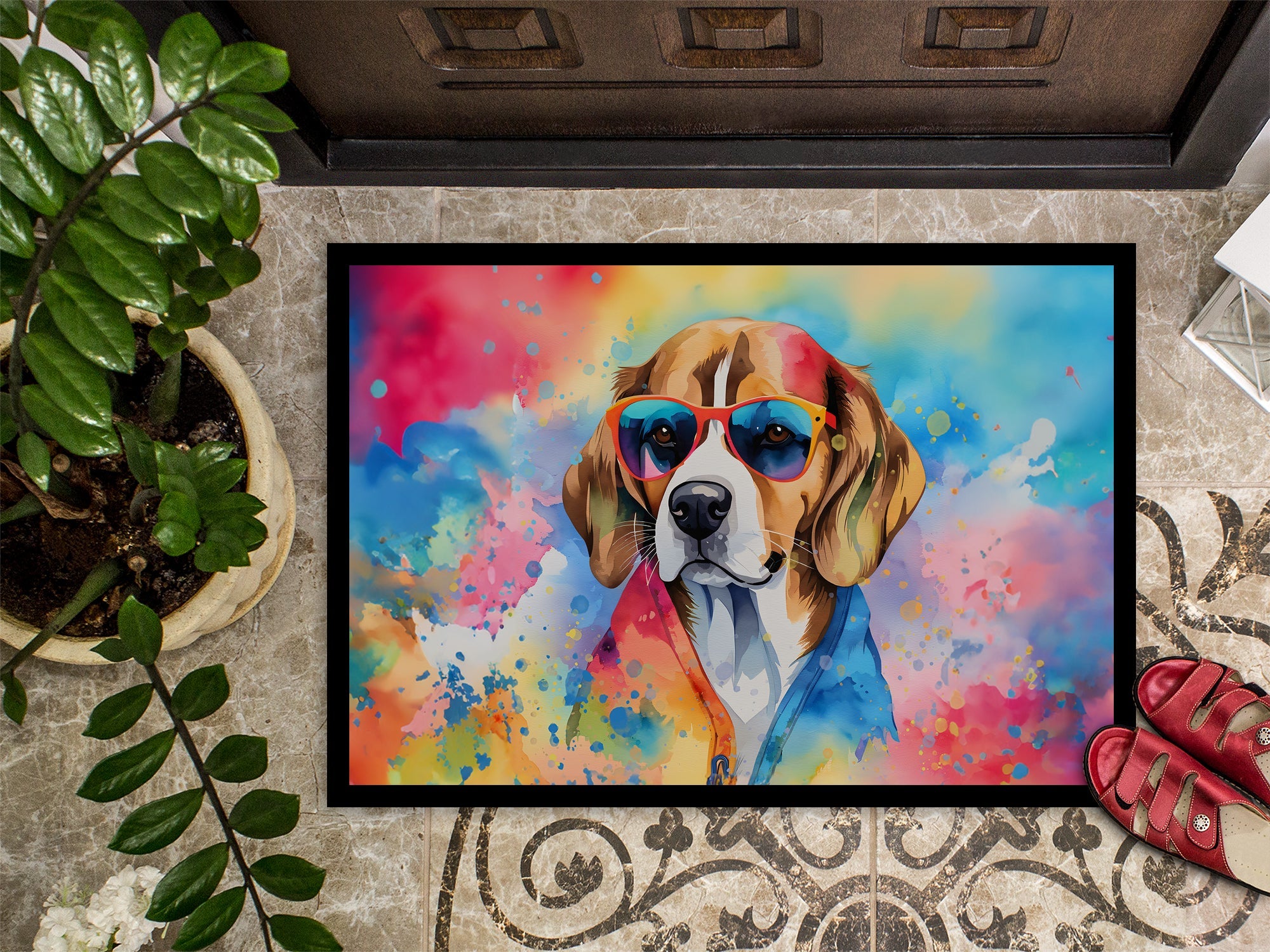 Beagle Hippie Dawg Doormat Indoor Outdoor 24H X 36W Front Door Mat Rugs for Entryway, Non Slip Washable Low Pile,
