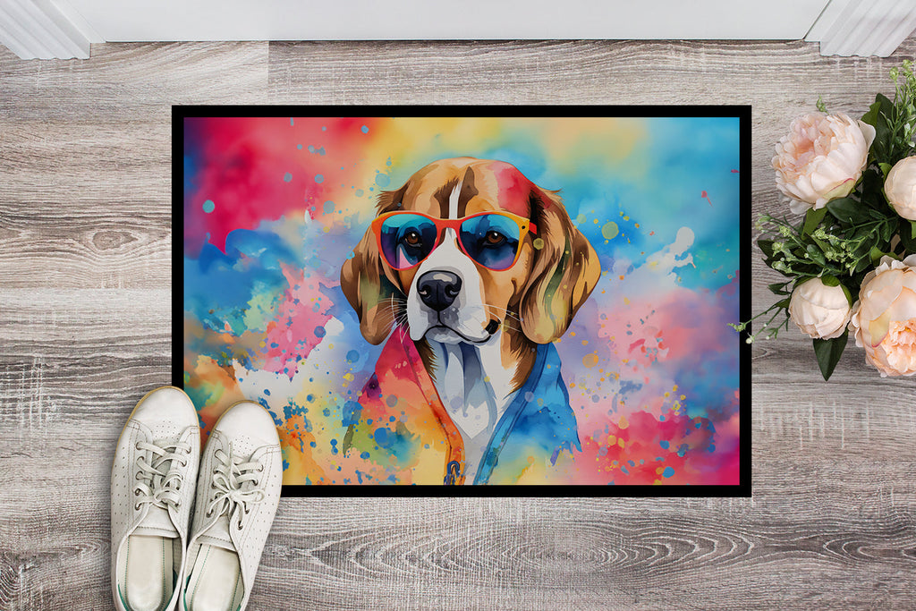 Beagle Hippie Dawg Doormat Indoor Outdoor 18H X 27W Front Door Mat Rugs for Entryway, Non Slip Washable