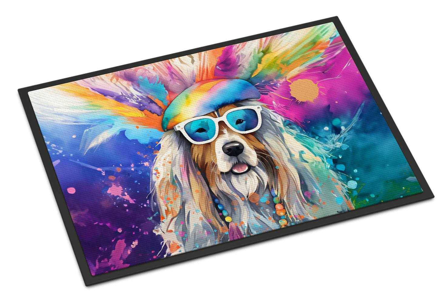 Bearded Collie Hippie Dawg Doormat Indoor Outdoor 24H X 36W Front Door Mat Rugs for Entryway, Non Slip Washable Low Pile,