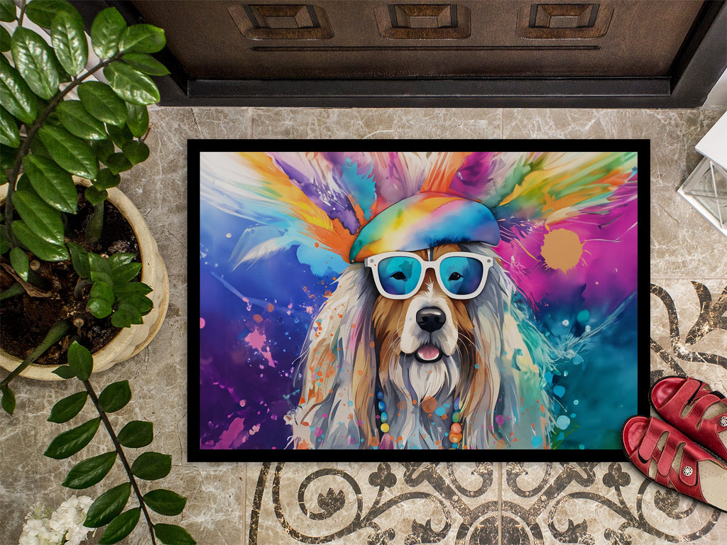 Bearded Collie Hippie Dawg Doormat Indoor Outdoor 18H X 27W Front Door Mat Rugs for Entryway, Non Slip Washable