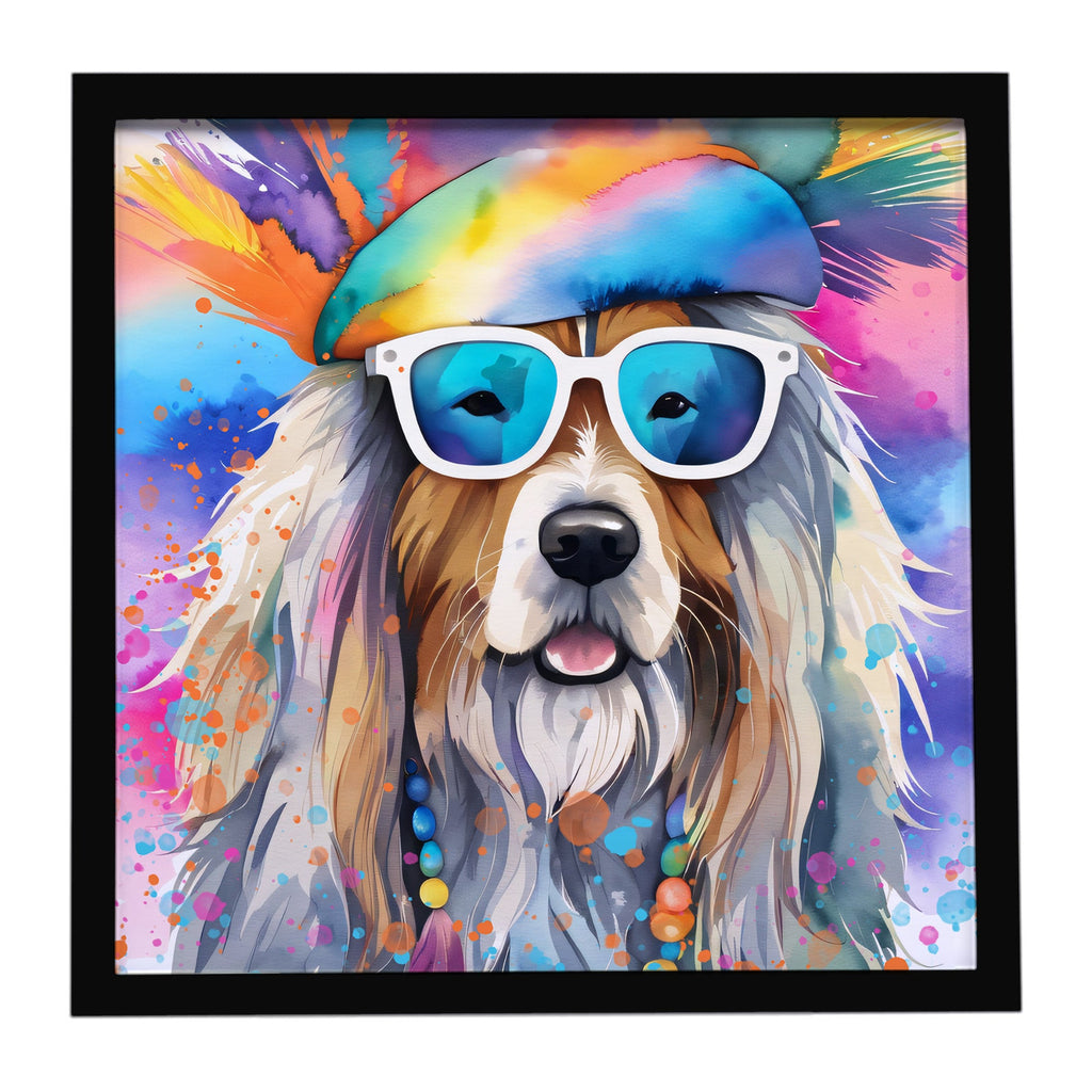 Bearded Collie Hippie Dawg Framed Metal Print Bathroom, Kitchen, Office, Home Decor Wall Art Ready to Hang, Square, 8X8