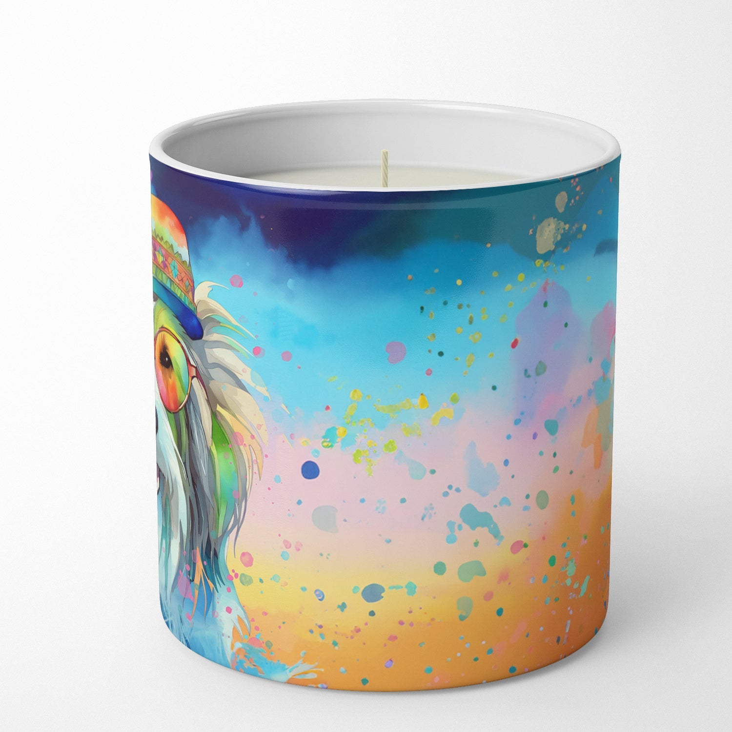 Bearded Collie Hippie Dawg Decorative Soy Candle Nature Soy Wax Essential Oil Home Decor Ideal for Bedroom Kitchen Bath Office Gift, 10 oz