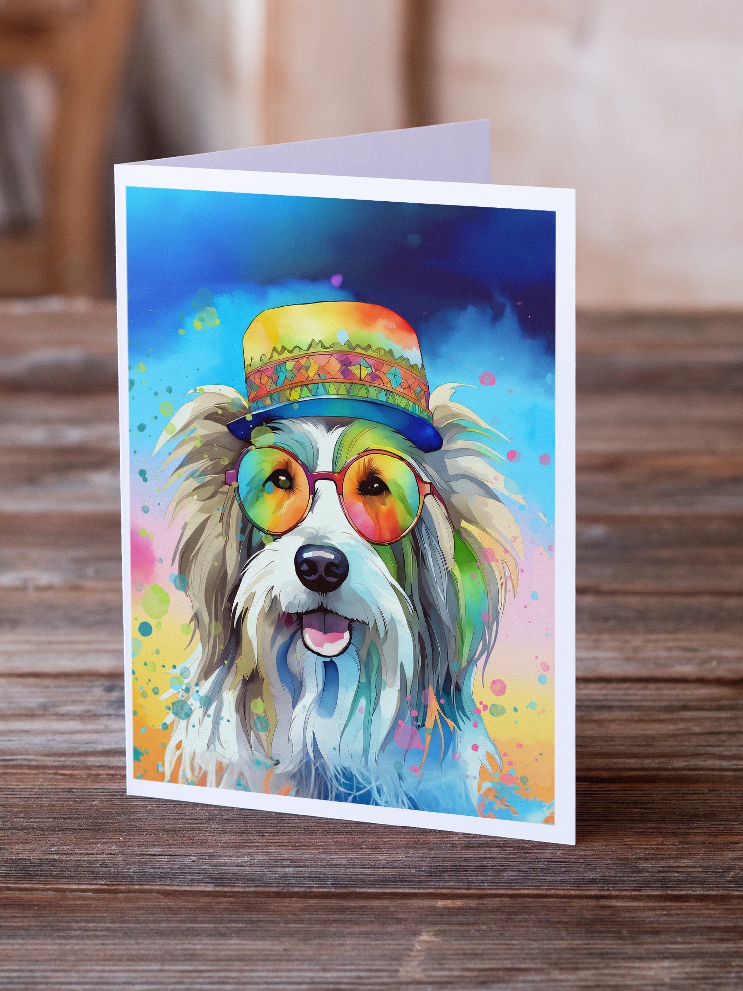 Bearded Collie Hippie Dawg Greeting Cards Pack of 8 Blank Cards with Envelopes Whimsical A7 Size 5x7