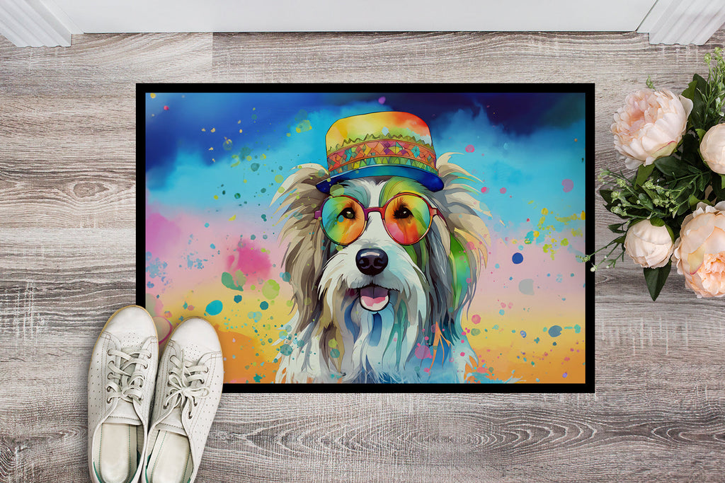 Bearded Collie Hippie Dawg Doormat Indoor Outdoor 24H X 36W Front Door Mat Rugs for Entryway, Non Slip Washable Low Pile,