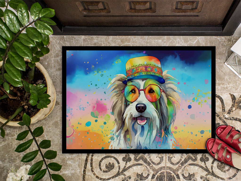 Bearded Collie Hippie Dawg Doormat Indoor Outdoor 24H X 36W Front Door Mat Rugs for Entryway, Non Slip Washable Low Pile,